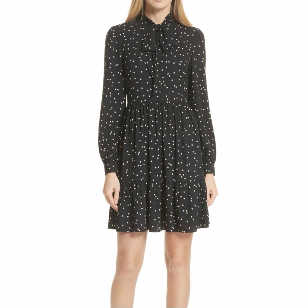 Kate Spade Black and Light Pink Polka Dot Long Sleeve Dress